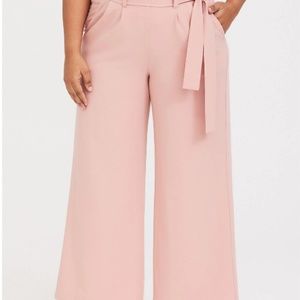 PINK CREPE TIE-FRONT WIDE LEG PANT